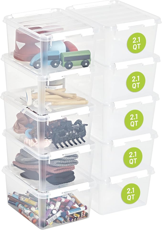 SmartStore Classic 2 Clear Box Storage, 2L/2.1QT BPA-Free Stackable Container with Clip Lock Lid, Food Safe Plastic Bins for Organization, 10 Pack by SmartStore