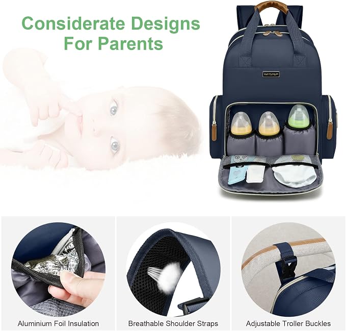 Diaper Bag Backpack with Changing Station, Baby Diaper Organizer Travel Bag | Large Capacity Diaper Bag for Moms Dads - Fold Out Changing Pad, Insulated Pockets, Stroller Straps, Baby Eessentials - Image 4