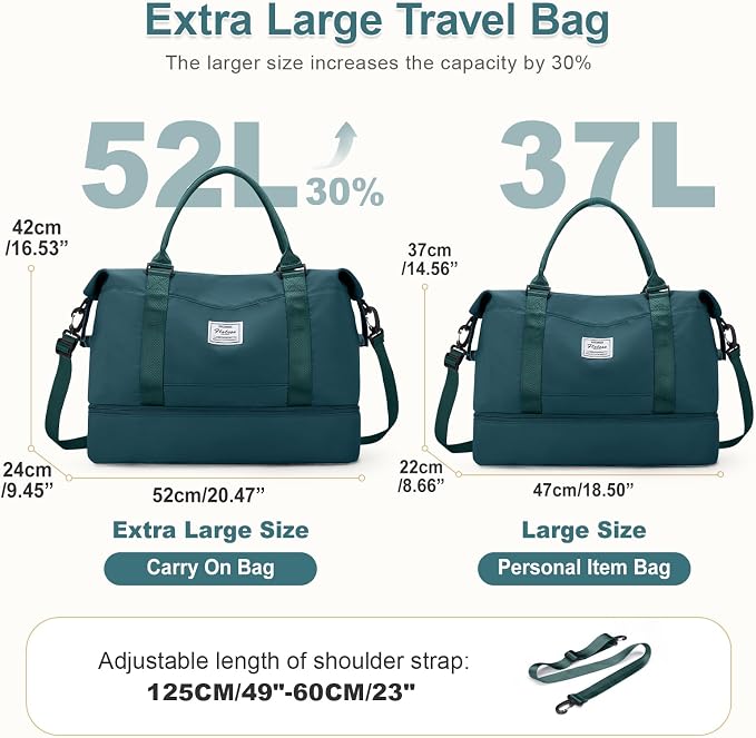 Large Weekender Bags for Women, Travel Duffel Bags with Shoe Compartment,Personal Item Travel Carry on Overnight bag for women Travel 3PCS,Peacock Blue - Image 2