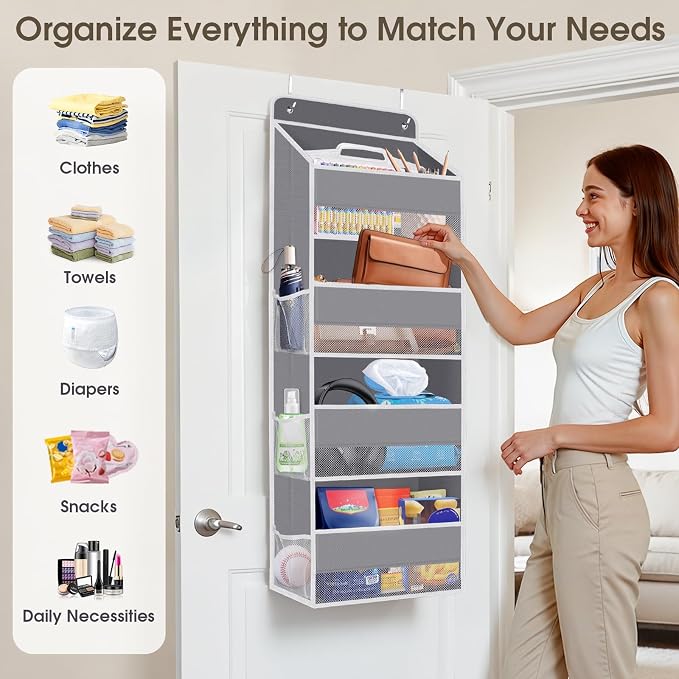 SpaceHacks 1 Pack Over The Door Organizer Hanging Storage Room Organizer | 40 lb Capacity, Ultra-Sturdy, Foldable, Mesh Design with Clear Window, Space-Saving Organizer for Pantry, Nursery & Closet - Image 6
