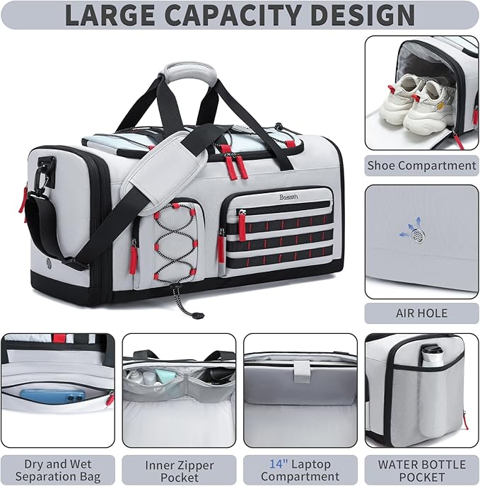BOSSTIN Gym Bag for Men & Women, 45L-50L Expandable Sports Duffle Bag | Convertible Duffel Backpack, Comes with Toiletry Bag, Shoe Compartment & Wet Pocket, for Workout, Weekender, Overnight Travel - Image 3
