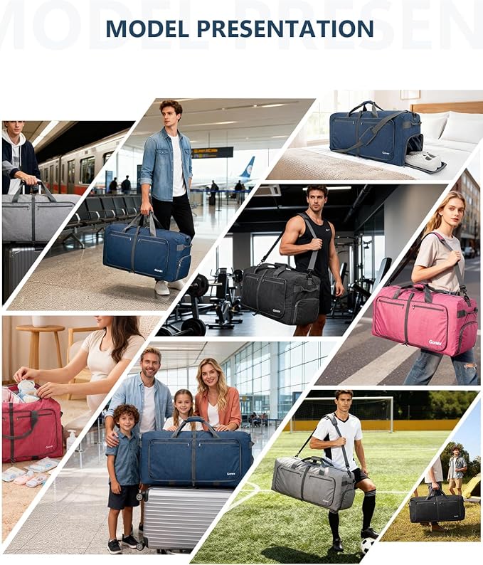 Gonex 80L Foldable Travel Duffle Bag with Shoe Compartment, Lightweight | 210D Nylon, Water-Repellent, Folds Compact, Multiple Pockets, Luggage Sleeve, Weekend Trips & Camping, Dark Blue - Image 7