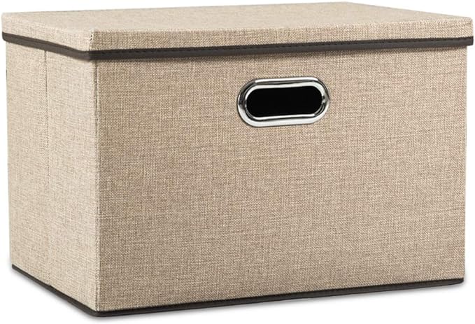 Large Collapsible Storage Bins with Lids [1-Pack] Jute Fabric Foldable Storage Boxes Organizer Containers Baskets Cube with Cover for Home Bedroom Closet Office Nursery (17.7x11.8x11.8) by Prandom