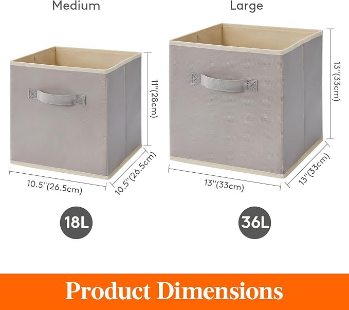 Lifewit Storage Cubes, 13 Inch Organizer Bins, 36L Light Gray, 12 Packs | Foldable Decorative Fabric Storage Baskets for Organizing Home Organizers with Handles for Shelves, Closet - Image 5