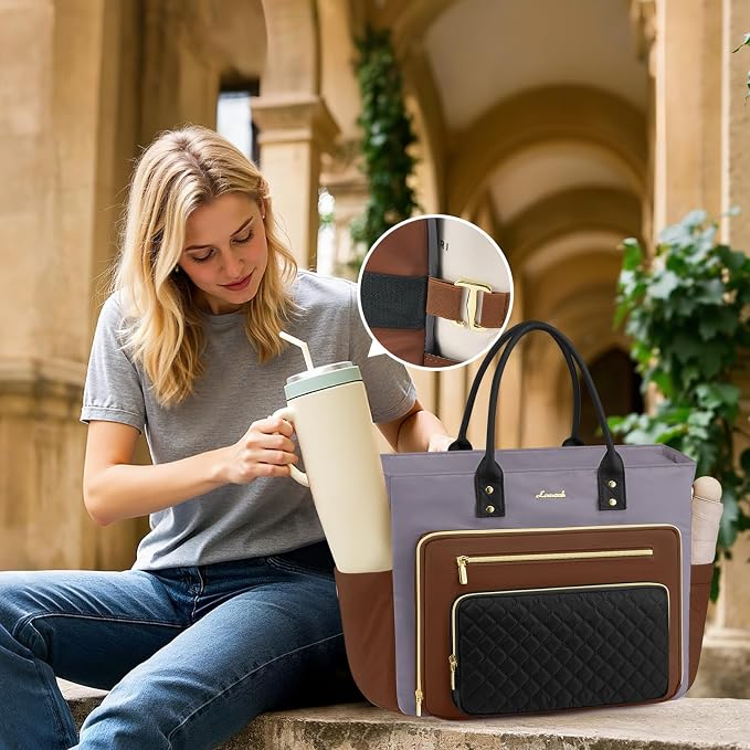 LOVEVOOK Teacher Tote Bag for Women Work, Laptop Bag Nurse Bags With Large Cup Holder, Professional Computer Briefcase Business Handbag, Diaper Bag Mother Gift, 15.6 Inch - Image 2