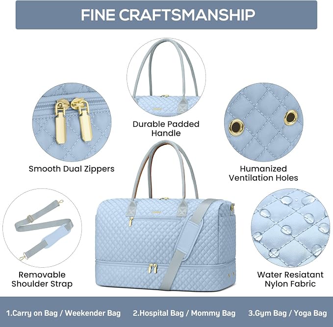 Travel Weekender Bags for Women: Duffle Bag with Shoe Compartment Overnight | 40L Capacity for 5 Day Trip Waterproof Durable Toiletry Bag Wet Pocket for Damp Items Suitable for Weekend Trips Hospital - Image 5