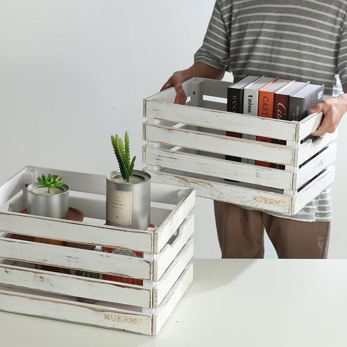 White Wooden Crates are Suitable for Storage, Milk Crates, Wine Crates, Festival Decorations, Camping, and Other Multi-Purpose. They are Sturdy and Durable, set of 2 Length of 17.7 inches. - Image 4