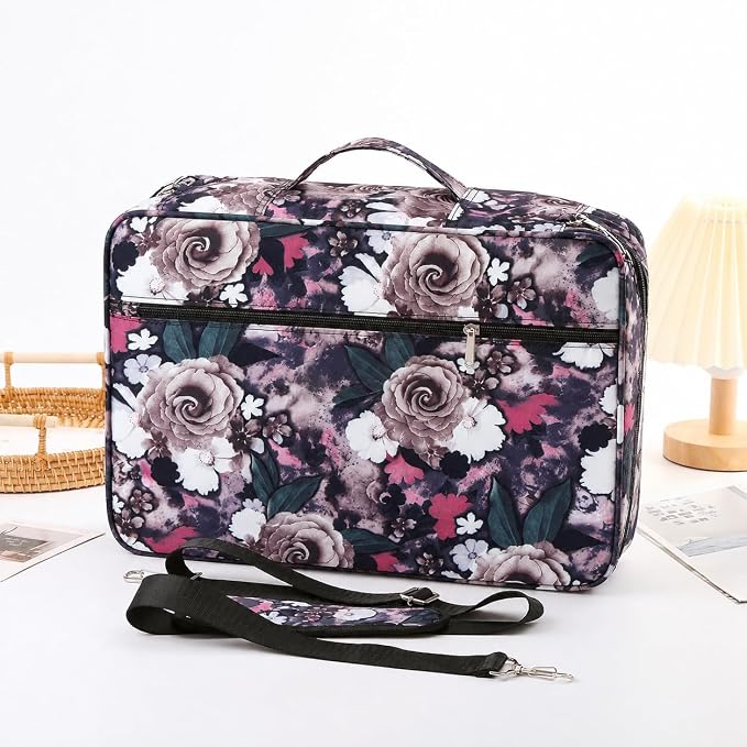 480 Slots Colored Pencil Case Organizer with Shoulder Strap | Twill Oxford fabric case for 480 pencils or 320 gel pens, with 4 layers, 2 outer pockets, handle, and removable strap. - Image 6