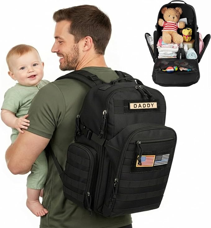 MIRACOL Diaper Bag Backpack for Dad: 40L XL Capacity Fits 1-3 Days Trip - Military Style with Daddy Patch for Active Dads - Ideal Gift for New Fathers & Husbands by MIRACOL