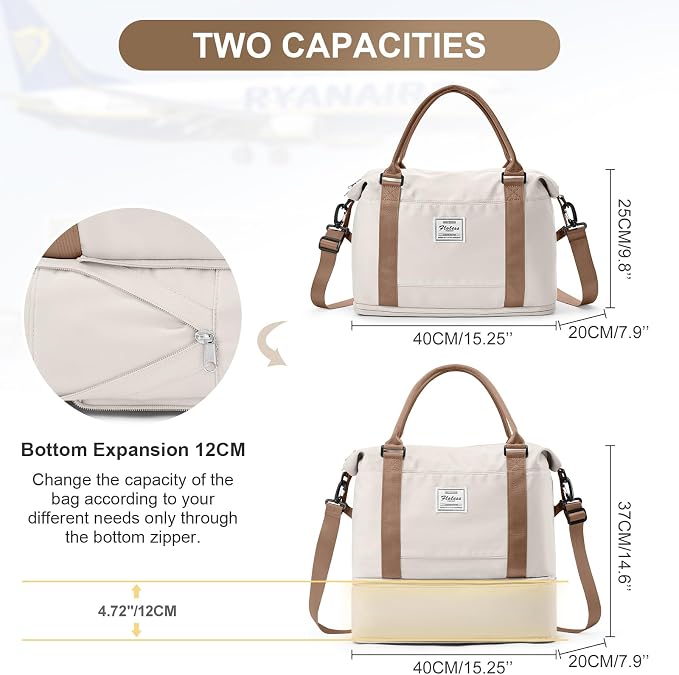 Travel Duffel Weekender Bag Women Tote Carry On Bags With Shoe Compartment | 18x14x8 inches Travel Overnight Bags with Trolley Sleeve for Airplanes Sport Tote Gym for Men Lightweight Daypack-Blackbrown - Image 4