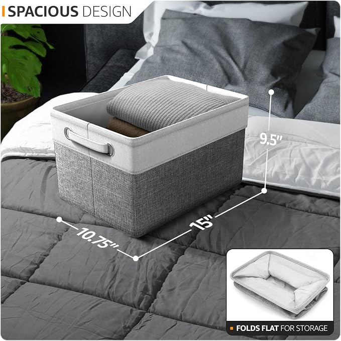 Sorbus Fabric Storage Bins for Shelves - 15 Inch Sturdy Collapsible Storage Bins with 2 Handles, Foldable Baskets for Organizing Home, Closets, Shelf, Toys, Clothes, Large Decorative Storage Baskets - Image 2