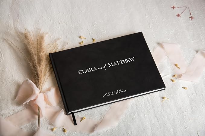 Personalized Guest Book - 11.5" x 8.5" Premium Custom Guest Signing Book with Bookmark and Blank Pages for Wedding Reception Table Decoration Engagement Birthday Party Event, Charcoal - Image 3