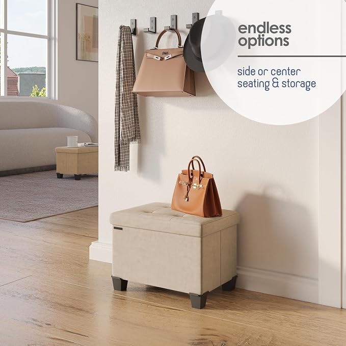 Storage Ottoman Cube with Small Bin, 16-in Square Ottoman with Storage for Living Room and Bedroom, Small Ottomans Foot Rest, Velvet Foot Stools Ottomans Max 330lbs, Taupe - Image 6