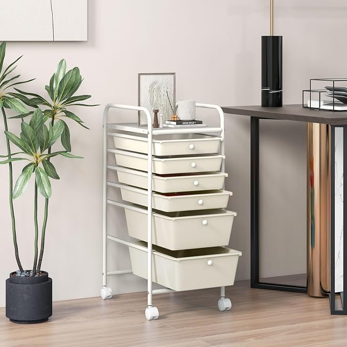 GOFLAME 6-Drawer Rolling Storage Cart, Multifunctional Art Supply Organizer Cart, Mobile Utility Storage Cart with Removable Drawers & Lockable Wheels, Craft Cart for Home Office, White - Image 4