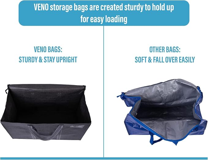 VENO 4 Pack Heavy Duty Moving Bags, Extra Large Storage Bags with Reinforced Handles & Strong Zippers, Foldable & Reusable Moving Box Alternative for Clothes & Dorm Storage - Image 3