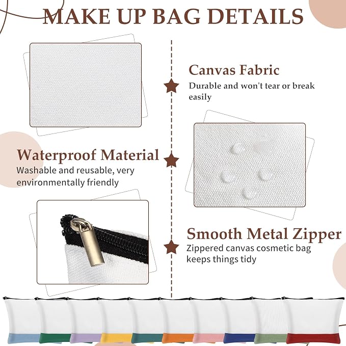 Sanwuta 20 Pcs Large Blank Canvas Tote Bags and Makeup Bags Blank Reusable Grocery Luggage Canvas Tote with Handles (Rainbow Essentials) - Image 5