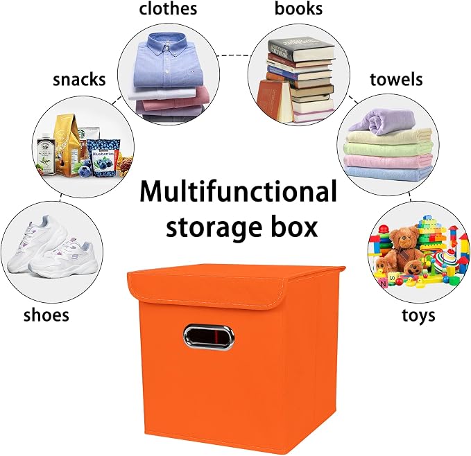 Closet Organizers Fabric Storage Bins With Lids Collapsible Cube Storages Organizer Basket With Handles,Storage Boxes for Clothes Storage,Office,Toys,3 Pack,（Orange - Image 3