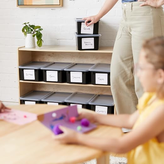 ECR4Kids Cubby Storage Plastic Bin with Lids, Multipurpose Organization, Black, 10-Piece | Durable plastic, GREENGUARD Gold Certified, 7 quart capacity, lightweight & nestable, easy-lift lids, classroom/home use - Image 8