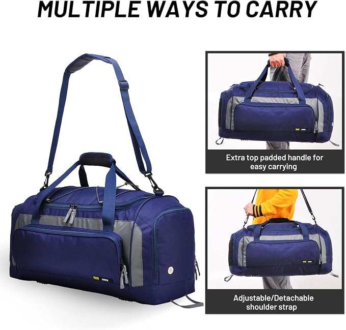 MIER Large Gym Bag for Men 60L Duffel Bag with Shoe Compartment | Lightweight & Durable Sports Duffles; Suited for Workout Fitness Travel Weekender; Water Resistant; Adjustable Shoulder Strap - Image 3