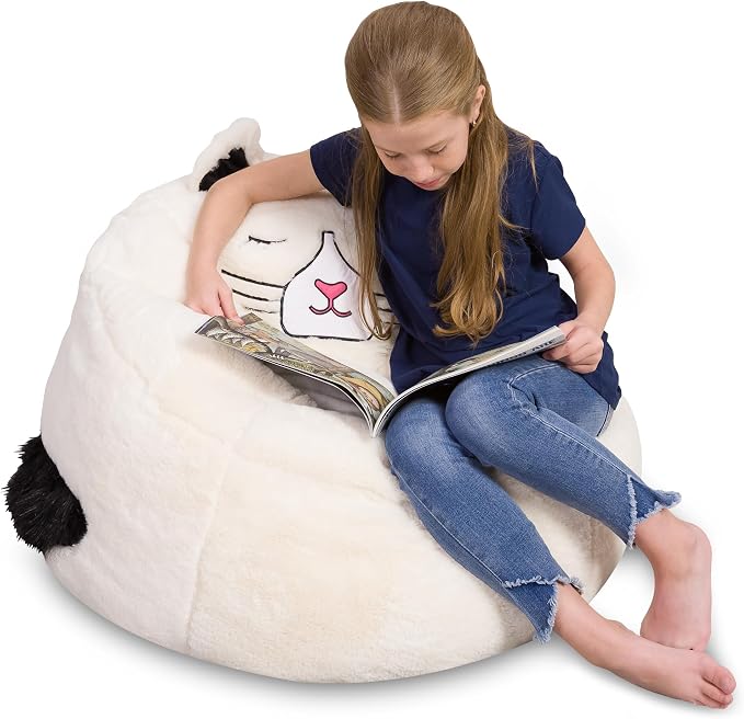 Posh Creations Cute Soft and Comfy Bean Bag Chair for Kids, Large, Animal - Ivory Cat by PoshCreations
