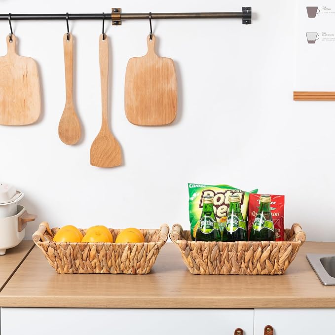 Small Wicker Baskets for Organizing, Water Hyacinth Wicker Storage Basket with Handle, Pantry Baskets for Shelves, Toilet Tank Paper Basket, 4 Pack - Image 4