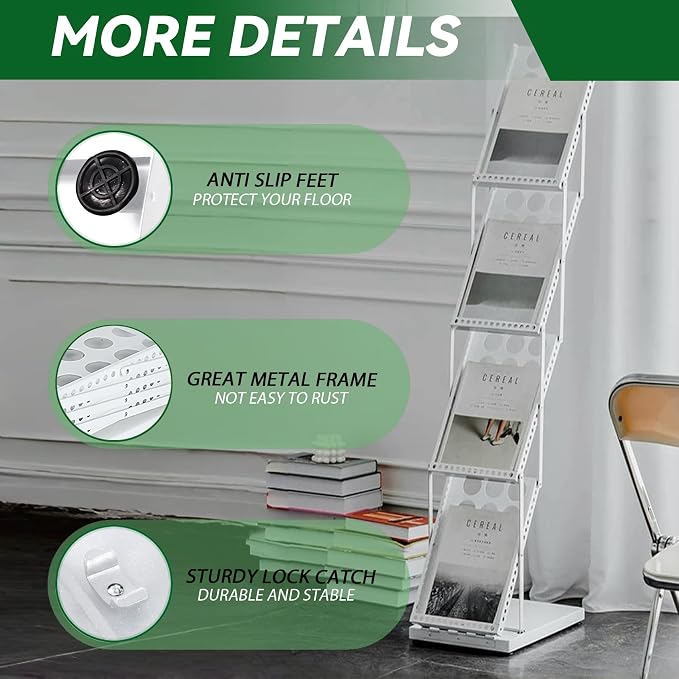 Literature Stand Rack, Standing Magazine Brochure Catalog Display Stand | Collapsible Flyer Holder, Metal Magazine Floor-Standing with Portable Oxford Bag for Office Store Exhibition Trade Show White - Image 5