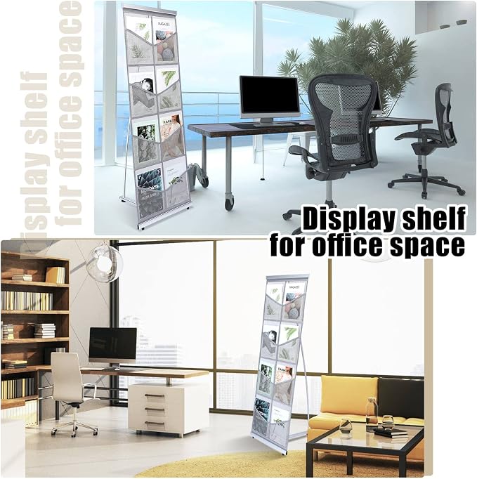 Outus Mesh Literature Brochure Holder with 8 Pocket Portable Magazine Display Roll Up Magazine Rack Lightweight Floor Standing Catalog Office Brochure Display Stand for Business Trade Shows - Image 7