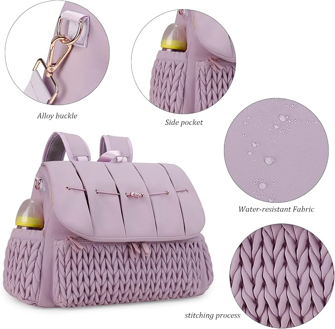 Lmbabter Diaper Bag Backpack Messenger Bag Travel Backpack Maternity Bags Stylish Baby Bag with Changing Pad for Mom (Purple) - Image 2
