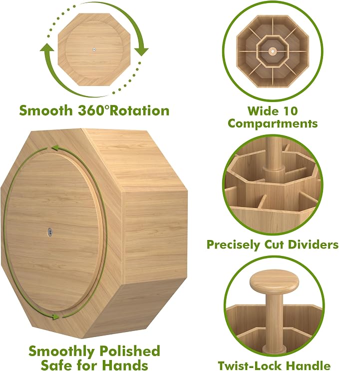 CraftGenes Bamboo Rotating Pen Organizer for Desk with 10 Compartments | Desk organizer, smooth spin, marker organizer, pencil holder, art supply organizer, carry handle, classroom, craft room - Image 6