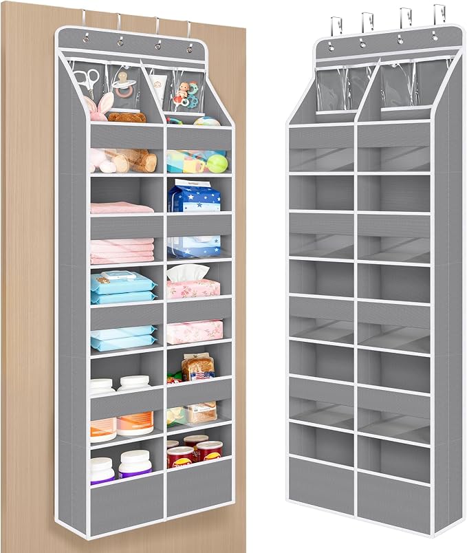 Univivi Upgraded Over the Door Organizer for Baby Nursery, Grey, 6-Shelf | Fabric Door Organizer with Clear Window Deep Pockets, Over Door Hanging Organizer for Baby Essential, Bedroom, and Dorm by Univivi