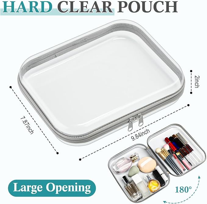 Sanwuta 6 Clear Hard Zipper Case,Gray,9.84 X 7.87 X 2 Inch | Pencil Case Pouches ,Makeup Bag,Plastic Toiletry Diaper Bag ,Travel Toy Storage,Waterproof Organizer Bins - Image 2