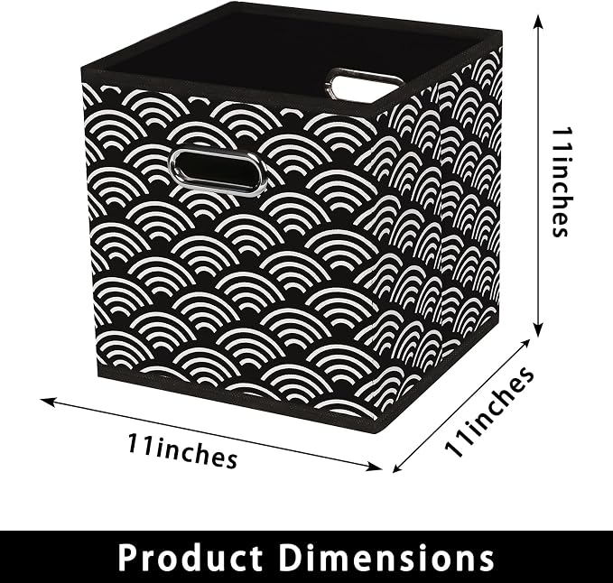 Fabric storage bins Cubes, Fabric Cube Organizer with Handle, Foldable Cube Bins for Cloth or Accessary Storage, 11x11x11, Set of 3, (Black clouds) - Image 2