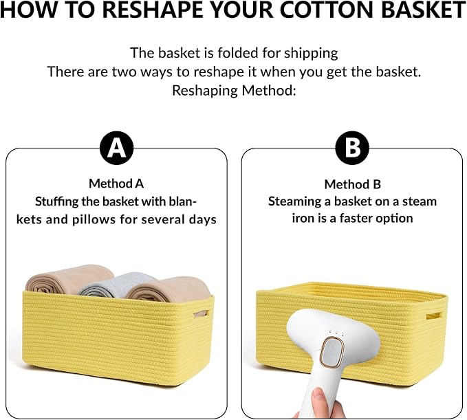 MiniArk Large Storage Baskets for Shelves, 17 x 13 x 7.5” Closet Organizers Bins for Clothes Blanket Towels, Baby Nursery, Toy Baskets Box, Woven Rope Baskets, 3 Packs Yellow - Image 7