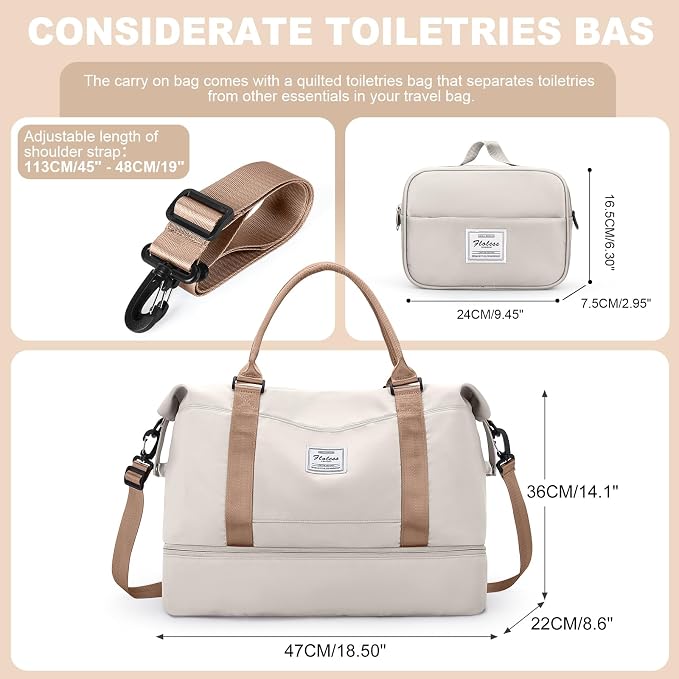Weekender Bags for Women, Travel Duffel Bags with Shoe Compartment,Personal Item Travel Bag for Airlines, Carry on Overnight Tote Bag for Women with Toiletry Bag，Beige&Brown - Image 3