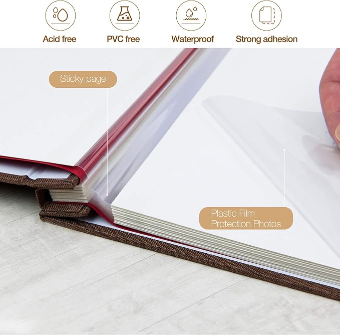 Large Self Adhesive Photo Album 80 Pages, Linen cover, Brown | Photo Album Self Adhesive 4x6 5x7 8x10 Pictures, Linen Cover DIY Scrapbook Albums for Family, Wedding, Baby, Anniversary - Image 4