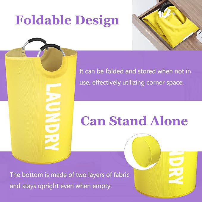 125L Tall Hamper with Handles, Large Clothes Hamper with Handle for Dorm | IHOMAGIC Freestanding Dirty Clothes Hamper, Portable Laundry Bin, Storage Basket for Travel, Apartment, Yellow - Image 4