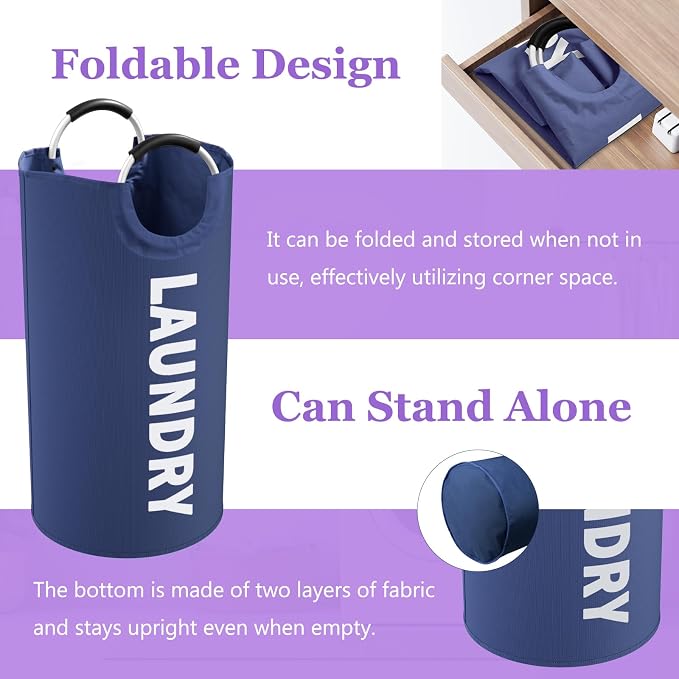 2Pcs 95L Large Clothes Hampers, Foldable Laundry Basket with Handles | IHOMAGIC Tall Laundry Bin, Water-Resistant Dirty Clothes Hamper, Portable Storage Basket for Family, Apartment,Blue+Navy Blue - Image 7