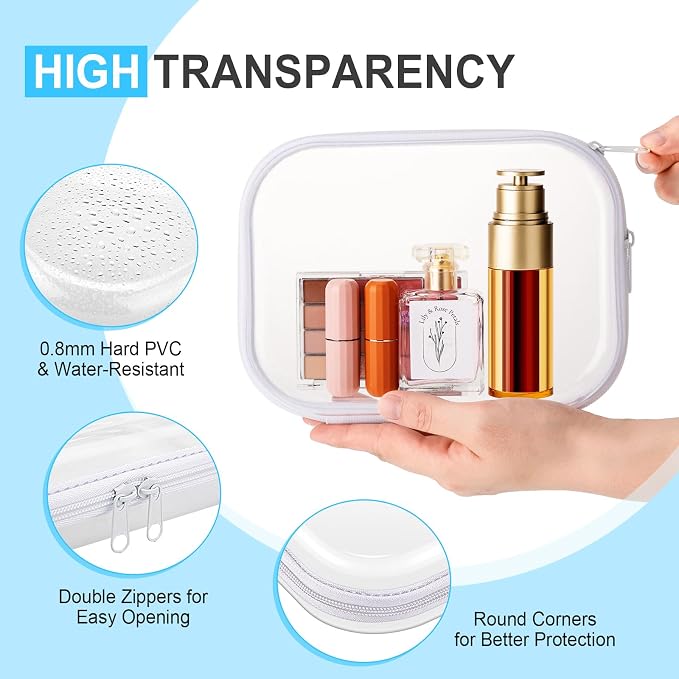 Sanwuta 6 Clear Hard Zipper Case,Assorted Color,7.87 X 5.9 X 2 Inch | Pencil Case Pouches ,Makeup Bag,Plastic Toiletry Diaper Bag ,Travel Toy Storage,Waterproof Organizer Bins - Image 3
