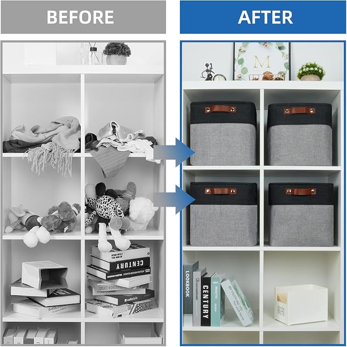 Temary Storage Baskets Fabric Storage Cubes 4 Pack Basket for Organizing, Collapsible Cloth Baskets with Handles for Shelves, Closet (Black&Gray) - Image 6