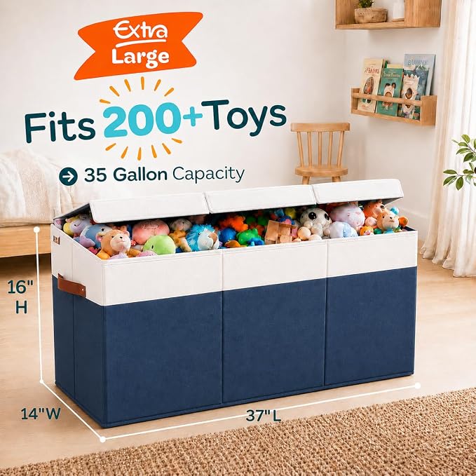 SoftOwl Extra Large Toy Storage Organizer with Lid - Sturdy, Collapsible Toy Chest Storage Box Design - Toys Bin with Dividers for Kids, Nursery, Bedroom, Playroom 37"x16"x14" - Image 2