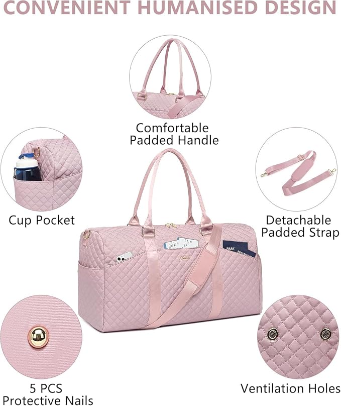 Women Weekender Travel Duffle Bag: Travel Duffel Overnight Bags with Shoe Compartment Large Carry on Tote with Toiletry Bag Weekend Traveling Yoga Gym Hospital Bag for Women with Wet Pocket Pink - Image 4