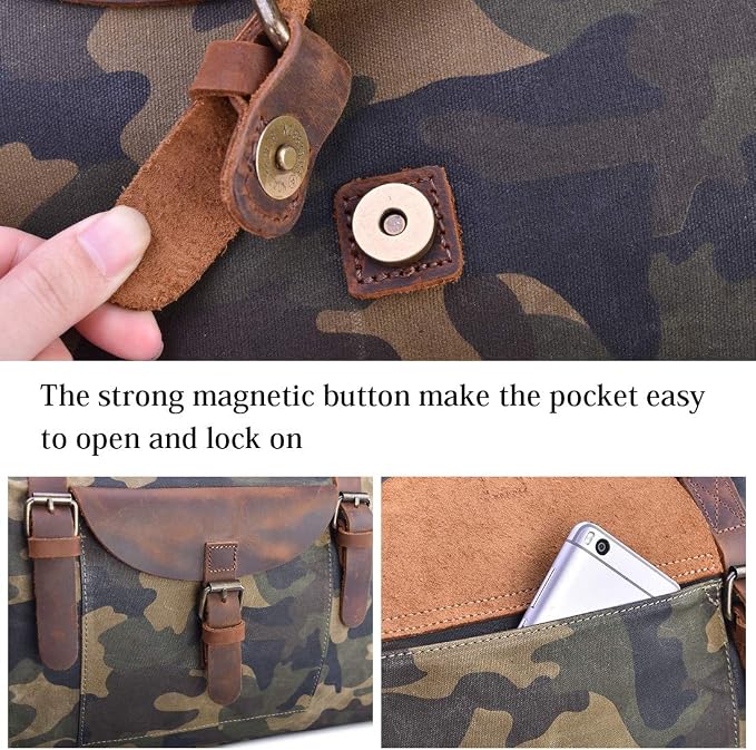 Oversized Travel Duffel Bag Waterproof Canvas Genuine Leather Weekend bag Weekender Overnight Carryon Hand Bag Camo - Image 5