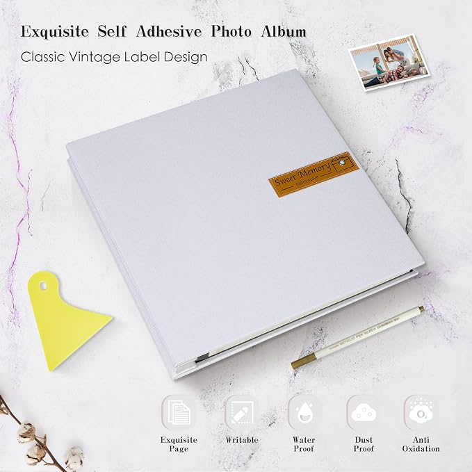 Spbapr Large Photo Album Self Adhesive Magnetic Scrapbook,DIY Scrapbook Album for 4x6 5x7 8x10 Picture,60 Pages Linen Cover Memory Book for Wedding Family Baby Pets, with Metallic Pen and Scraping - Image 4