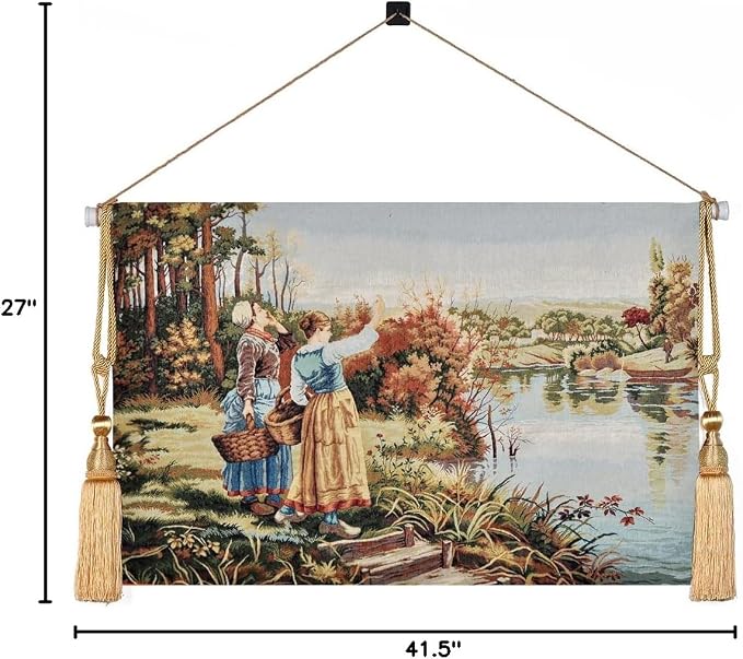 AureoMadis Vintage Pastoral Tapestry Wall Hanging Art 41.5x27, Medieval/Victorian Landscape Forest Scene Woven Decor, Jacquard Fabric Complete Set with Adjustable Rod, Tassels - Image 3