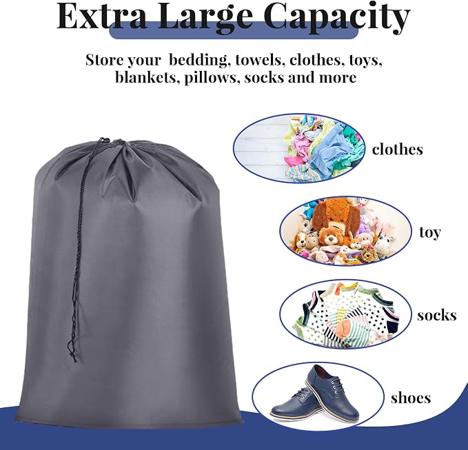 Woanger 12 Pack 28 x 45 Inch Extra Large Laundry Bags Bulk, Colorful | Washable Polyester, Drawstring Closure, For Clothes and Bedding, Foldable for College Dorms, Hotels, Camping and Travel - Image 2