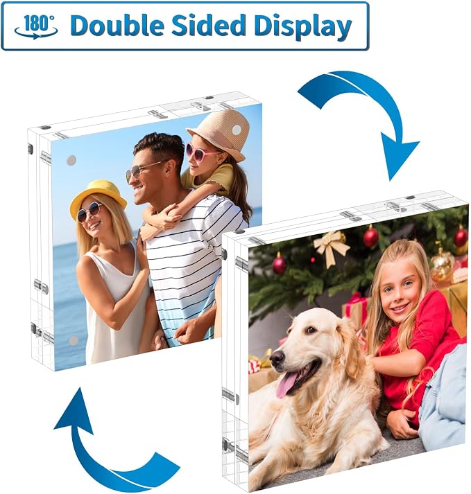 AITEE 4x4 Acrylic Picture Frames 6 Pack, Clear Picture Frames，20% Thicker | Freestanding Double Sided Magnetic Acrylic Lucite Frameless Transparent Square Frame Block Gift for Desktop Display - Image 3