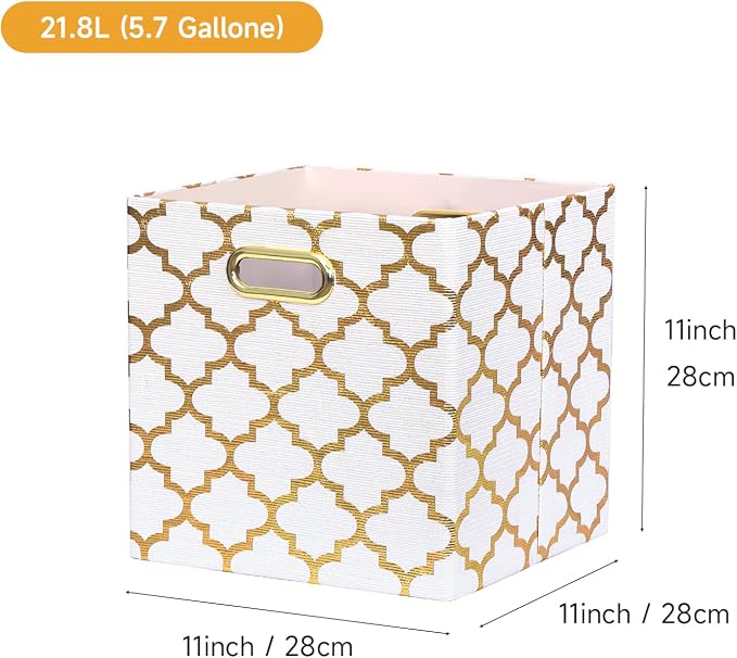 Posprica 11x11x11 Storage Cube Bins, Collapsible Storage Bins Fabric Storage Cubes Organizer Baskets Box Drawers for Shelves, Closet, Wardrobe, Bookshelf, Cabinet, Cream/Gold Lantern, 4 Pack - Image 2