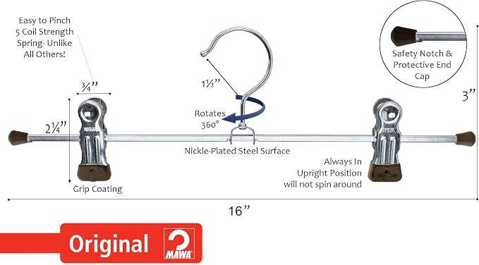 Mawa by Reston Lloyd Non Slip-Space Saving Clothing Hanger for Pant/Skirt with Two Non-Slip Clips, Style K/40D, 15.75", Set of 250, Black - Image 9