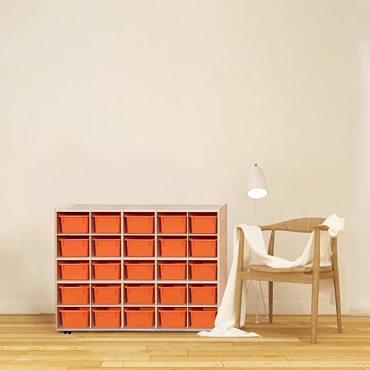 Contender 25 Cubby Storage Cabinet with Orange Trays, Kids Toys, Art and Craft Shelving Unit, Hardwood Shelf for Kindergarten, Homeschool [ Fully Assembled ] - Image 2