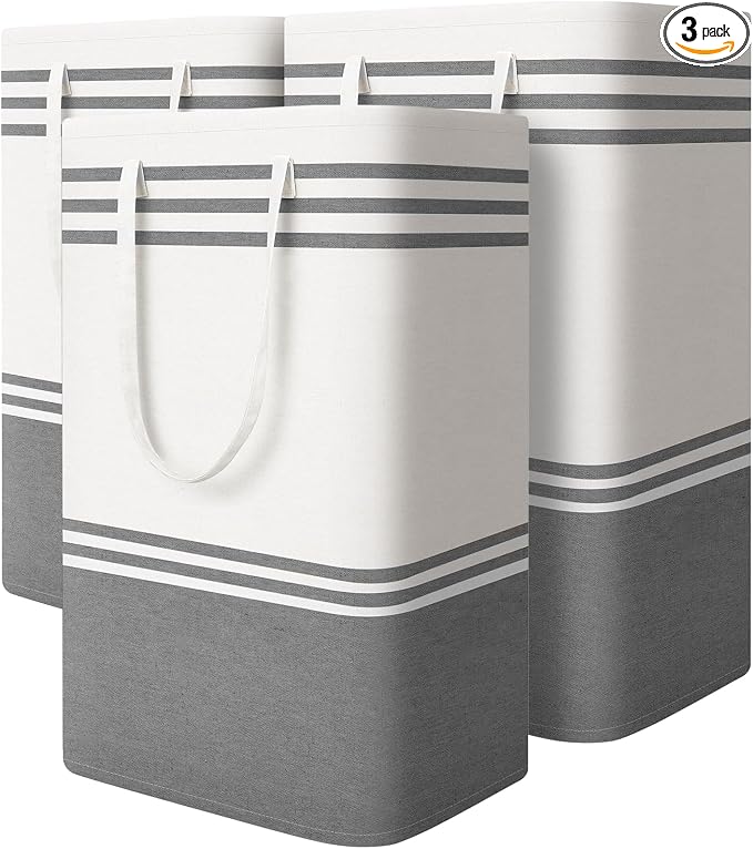 3 Pack Large Laundry Baskets, Laundry Hampers, Freestanding Waterproof Collapsible Clothes Bag with Extended & Reinforced Handles - Clothes Basket for Dorm, Bathroom, Home (88L) by EpicTotes